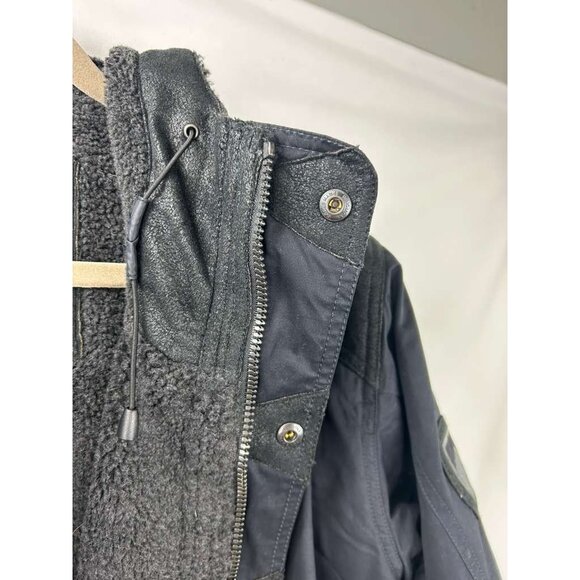 Kuhl Projekt Jacket Men's Size Large Navy Blue Hooded Pockets Faux Leather - Picture 10 of 16